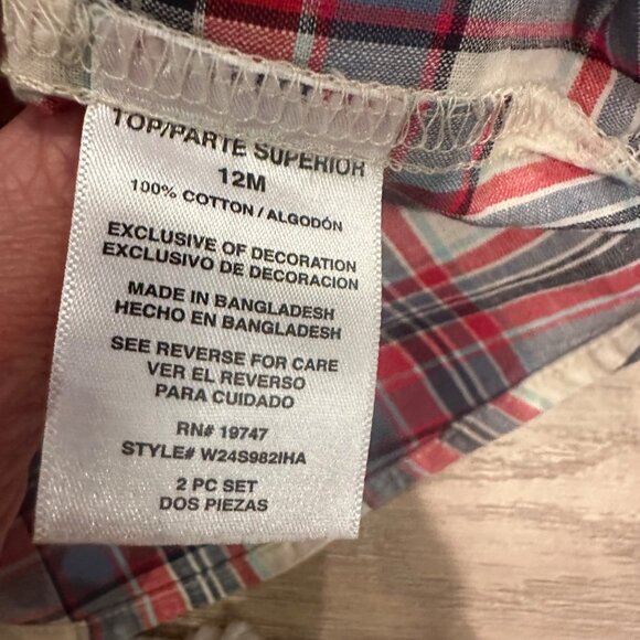 WRANGLER BOYS RED PLAID BUTTON UP SHORT SLEEVE SHIRT NEW 12 MONTH - Picture 6 of 7